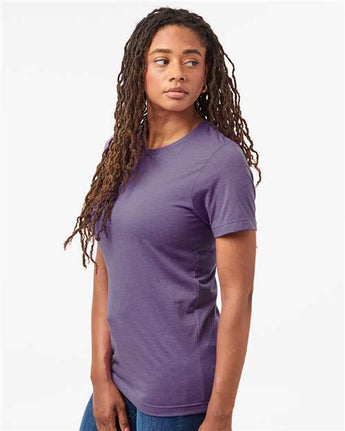 Pretreated Tultex 602CVC Unisex Combed CVC T-Shirt - Heather Deep Purple - On Model - Side