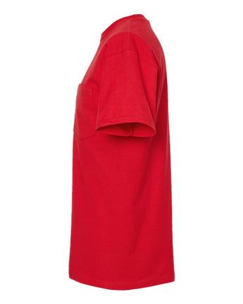 Pretreated Tultex 293 Unisex Heavyweight Jersey Pocket T-Shirt - Red - Side