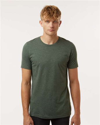 Pretreated Tultex 602CVC Unisex Combed CVC T-Shirt - Heather Forest - On Model
