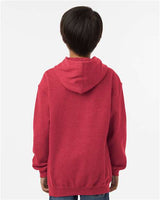 Pretreated Tultex 320Y Youth Hooded Sweatshirt - Heather Red - On Model - Back