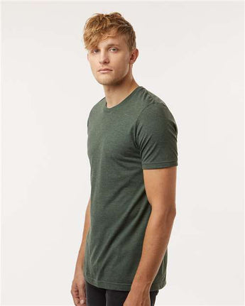 Pretreated Tultex 602CVC Unisex Combed CVC T-Shirt - Heather Forest - On Model - Side