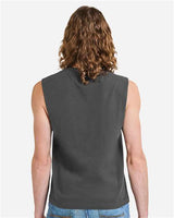 Pretreated American Apparel 207GD Unisex Heavyweight Cotton Garment-Dyed Boxy Muscle Tee - Faded Black - On Model - Back