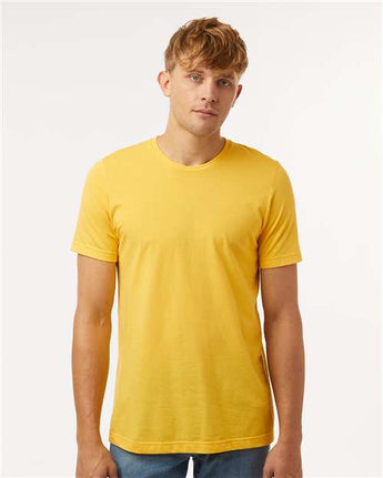 Pretreated Tultex 602CVC Unisex Combed CVC T-Shirt - Heather Gold - On Model