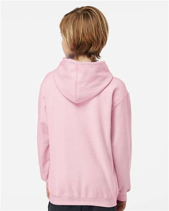 Pretreated Tultex 320Y Youth Hooded Sweatshirt - Light Pink - On Model - Back