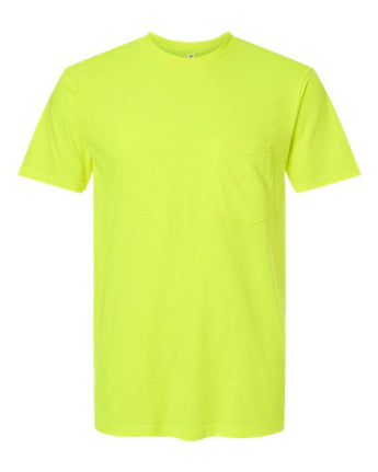 Pretreated Tultex 293 Unisex Heavyweight Jersey Pocket T-Shirt - Safety Green