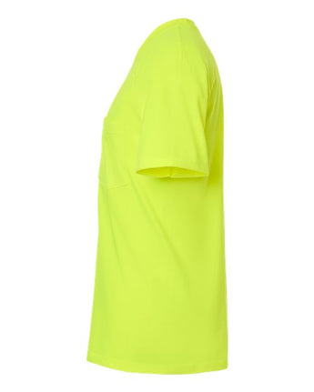 Pretreated Tultex 293 Unisex Heavyweight Jersey Pocket T-Shirt - Safety Green - Side