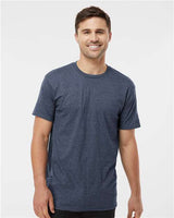 Pretreated Tultex 290 Unisex Heavyweight Jersey T-Shirt - Heather Denim - On Model