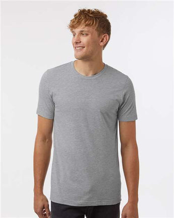 Pretreated Tultex 602CVC Unisex Combed CVC T-Shirt - Heather Grey - On Model