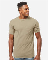 Pretreated Tultex 293 Unisex Heavyweight Jersey Pocket T-Shirt - Sand - On Model
