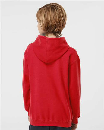 Pretreated Tultex 320Y Youth Hooded Sweatshirt - Red - On Model - Back