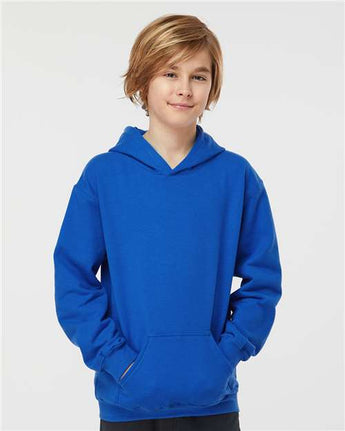 Pretreated Tultex 320Y Youth Hooded Sweatshirt - Royal - On Model