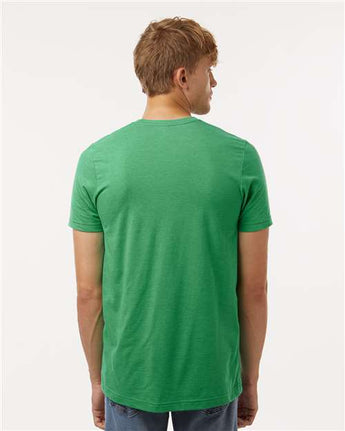 Pretreated Tultex 602CVC Unisex Combed CVC T-Shirt - Heather Kelly - On Model - Back