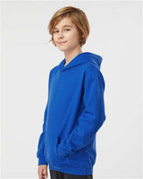 Pretreated Tultex 320Y Youth Hooded Sweatshirt - Royal - On Model - Side
