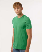 Pretreated Tultex 602CVC Unisex Combed CVC T-Shirt - Heather Kelly - On Model - Side