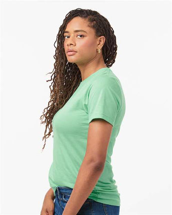 Pretreated Tultex 602CVC Unisex Combed CVC T-Shirt - Heather Light Mint - On Model - Side