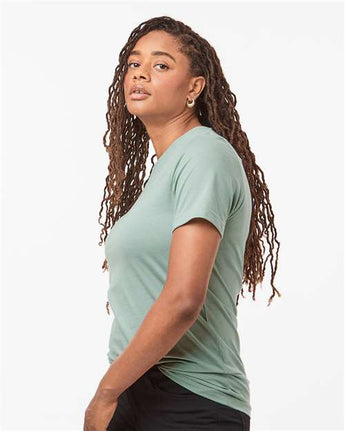 Pretreated Tultex 602CVC Unisex Combed CVC T-Shirt - Heather Light Sage - On Model - Side