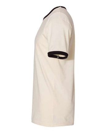 Pretreated Next Level 3604 Unisex Cotton Ringer Tee - Natural/ Black - Side