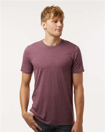 Pretreated Tultex 602CVC Unisex Combed CVC T-Shirt - Heather Maroon - On Model