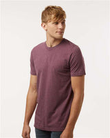Pretreated Tultex 602CVC Unisex Combed CVC T-Shirt - Heather Maroon - On Model - Side