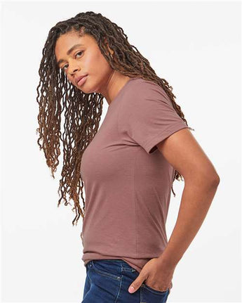 Pretreated Tultex 602CVC Unisex Combed CVC T-Shirt - Heather Mauve - On Model - Side