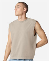 Pretreated American Apparel 207GD Unisex Heavyweight Cotton Garment-Dyed Boxy Muscle Tee - Faded Bone - On Model