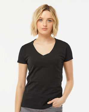 Pretreated Tultex 214 Women's Fine Jersey V-Neck T-Shirt - Black