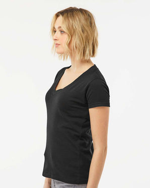 Pretreated Tultex 214 Women's Fine Jersey V-Neck T-Shirt - Side