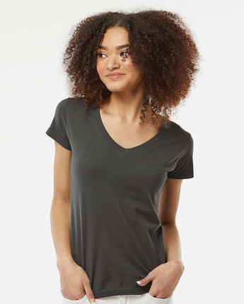Pretreated Tultex 214 Women's Fine Jersey V-Neck T-Shirt - Charcoal
