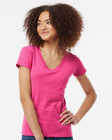 Pretreated Tultex 214 Women's Fine Jersey V-Neck T-Shirt - Fuchsia
