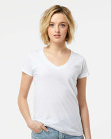 Pretreated Tultex 214 Women's Fine Jersey V-Neck T-Shirt - White