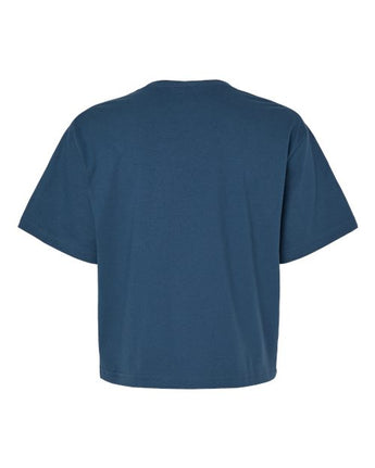 Pretreated American Apparel 102 Women's Fine Jersey Mid-Length Boxy Tee - Sea Blue - Back