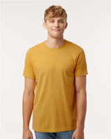 Pretreated Tultex 602CVC Unisex Combed CVC T-Shirt - Heather Mustard - On Model