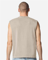 Pretreated American Apparel 207GD Unisex Heavyweight Cotton Garment-Dyed Boxy Muscle Tee - Faded Bone - On Model - Back
