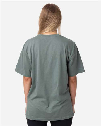 Pretreated econscious EC1070 Unisex Reclaimist Fiber Vibes T-Shirt - Sage Leaf - On Model - Back