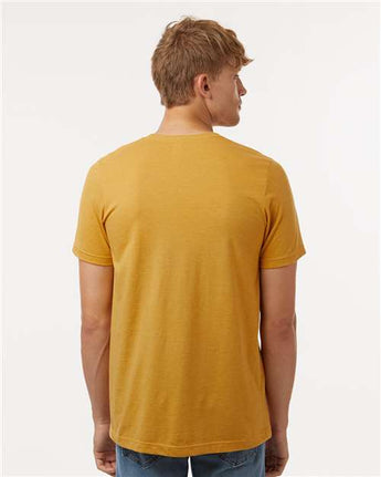 Pretreated Tultex 602CVC Unisex Combed CVC T-Shirt - Heather Mustard - On Model - Back