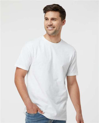 Pretreated Tultex 290 Unisex Heavyweight Jersey T-Shirt - White - On Model