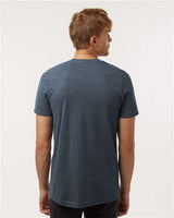 Pretreated Tultex 602CVC Unisex Combed CVC T-Shirt - Heather Navy Blue - On Model - Back