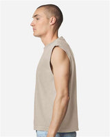 Pretreated American Apparel 207GD Unisex Heavyweight Cotton Garment-Dyed Boxy Muscle Tee - Faded Bone - On Model - Side