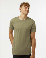 Pretreated Tultex 602CVC Unisex Combed CVC T-Shirt - Heather Olive Green - On Model