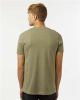 Pretreated Tultex 602CVC Unisex Combed CVC T-Shirt - Heather Olive Green - On Model - Back