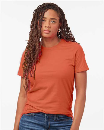 Pretreated Tultex 602CVC Unisex Combed CVC T-Shirt - Heather Orange - On Model