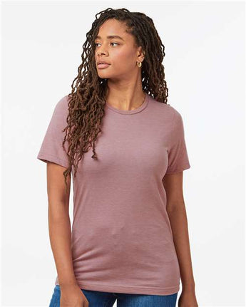 Pretreated Tultex 602CVC Unisex Combed CVC T-Shirt - Heather Orchid - On Model