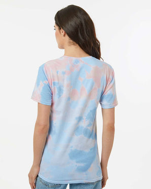 Pretreated Colortone 1355 Unisex Vintage Tie-Dyed T-Shirt - Model wearing Zehpyr colored tee, back view.