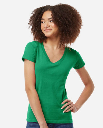 Pretreated Tultex 214 Women's Fine Jersey V-Neck T-Shirt - Kelly Green