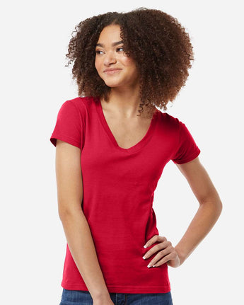 Pretreated Tultex 214 Women's Fine Jersey V-Neck T-Shirt - Red