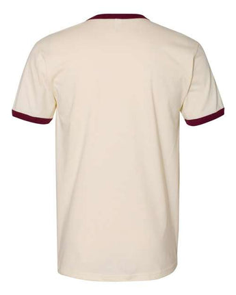 Pretreated Next Level 3604 Unisex Cotton Ringer Tee - Natural/ Maroon - Back