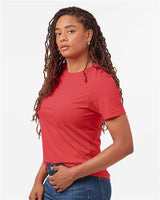 Pretreated Tultex 602CVC Unisex Combed CVC T-Shirt - Heather Red - On Model - Side