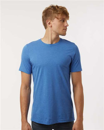 Pretreated Tultex 602CVC Unisex Combed CVC T-Shirt - Heather Royal - On Model
