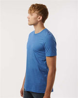 Pretreated Tultex 602CVC Unisex Combed CVC T-Shirt - Heather Royal - On Model - Side