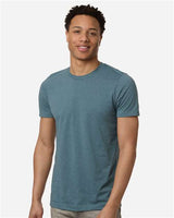 Pretreated Tultex 602CVC Unisex Combed CVC T-Shirt - Heather Steel Blue - On Model